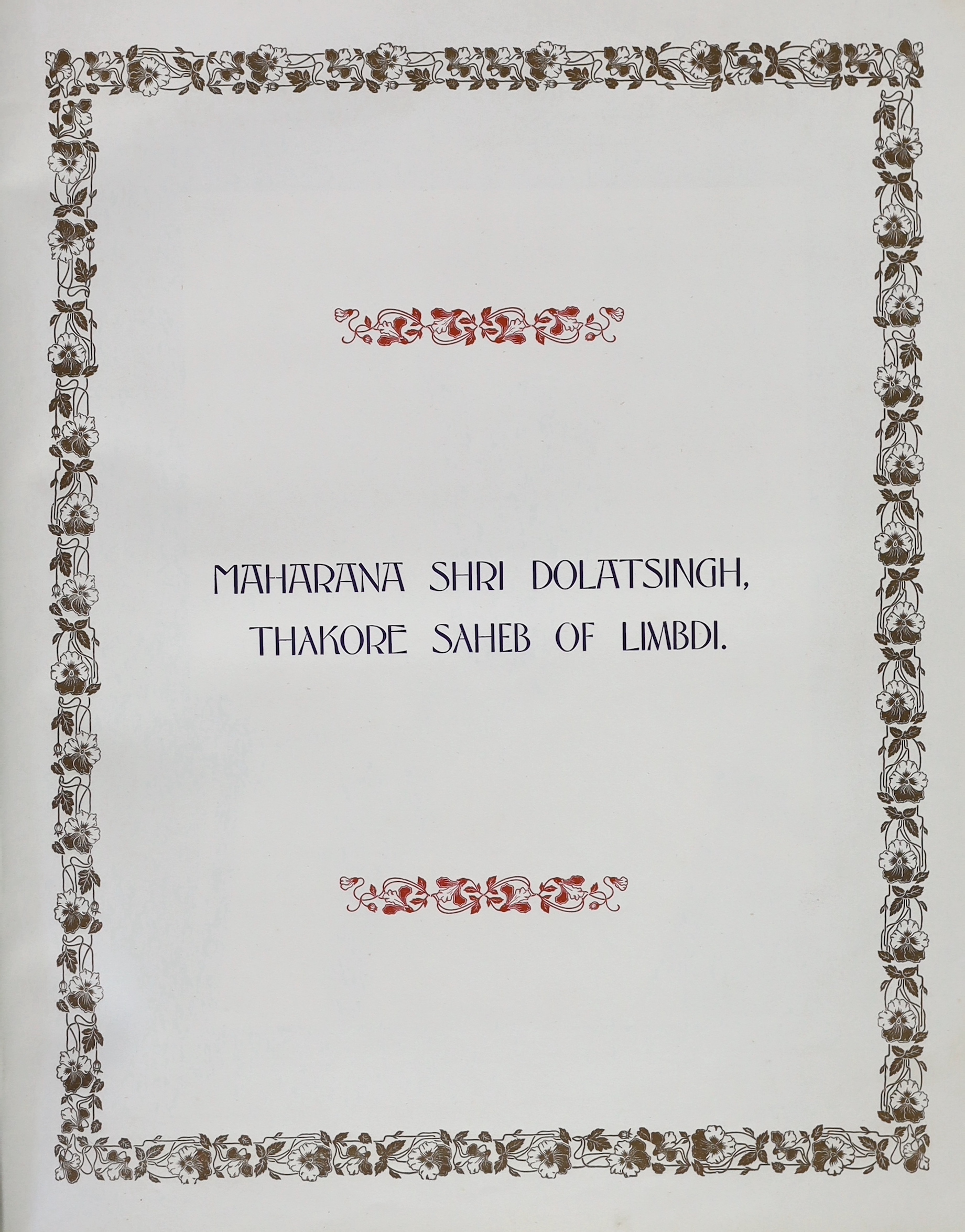 Indian Interest: CAXTON WORKS. Souvenir. 'Kathiawar Tour of His Excellency Sir George Sydenham Clarke, Governor of Bombay, 1910', a leather bound album of photographs by Bourne & Shepherd, presentation copy to Sir Willia